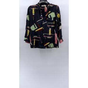 NICE THINGS PALOMA S Women's Black-Multi Printed Button-Up Top SZ 38(US-M)